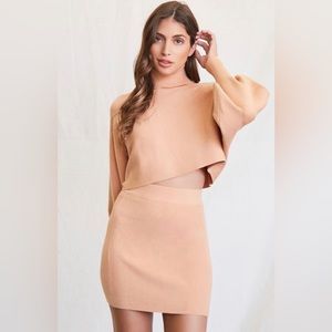 Ribbed Sweater & Mini Skirt Set size medium color is Taupe